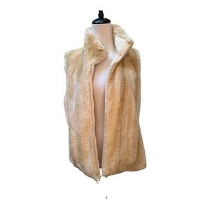 Kristen Blake Reversible Faux Fur Vest Tan Cream Small 56732 Full Zip Sleeveless